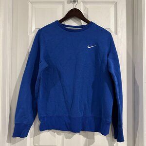 Nike Men's Sweatshirt Long Sleeve Fleece Embroidered Logo Crewneck Pullover Blue